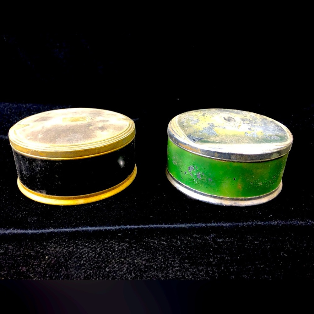 Antique 1930's  2 Art Deco Enamel & Metal Vanity or Snuff Jars La Pierre Mfg. Co